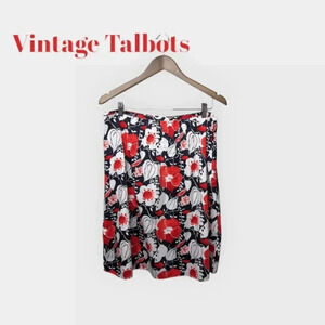 Vintage Talbots Red White Velvety Floral A-Line Skirt Womens Size 16 Boho Fairy